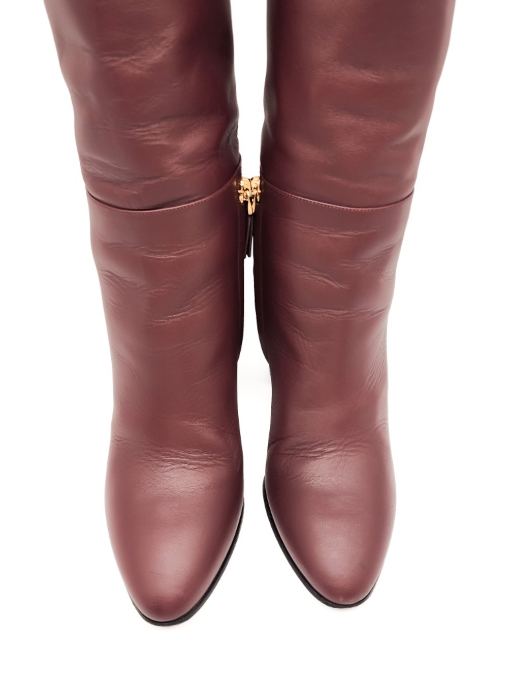 Valentino Garavani Burgundy Brown Leather Knee High Heeled Boots EU 38 - Picture 5 of 14
